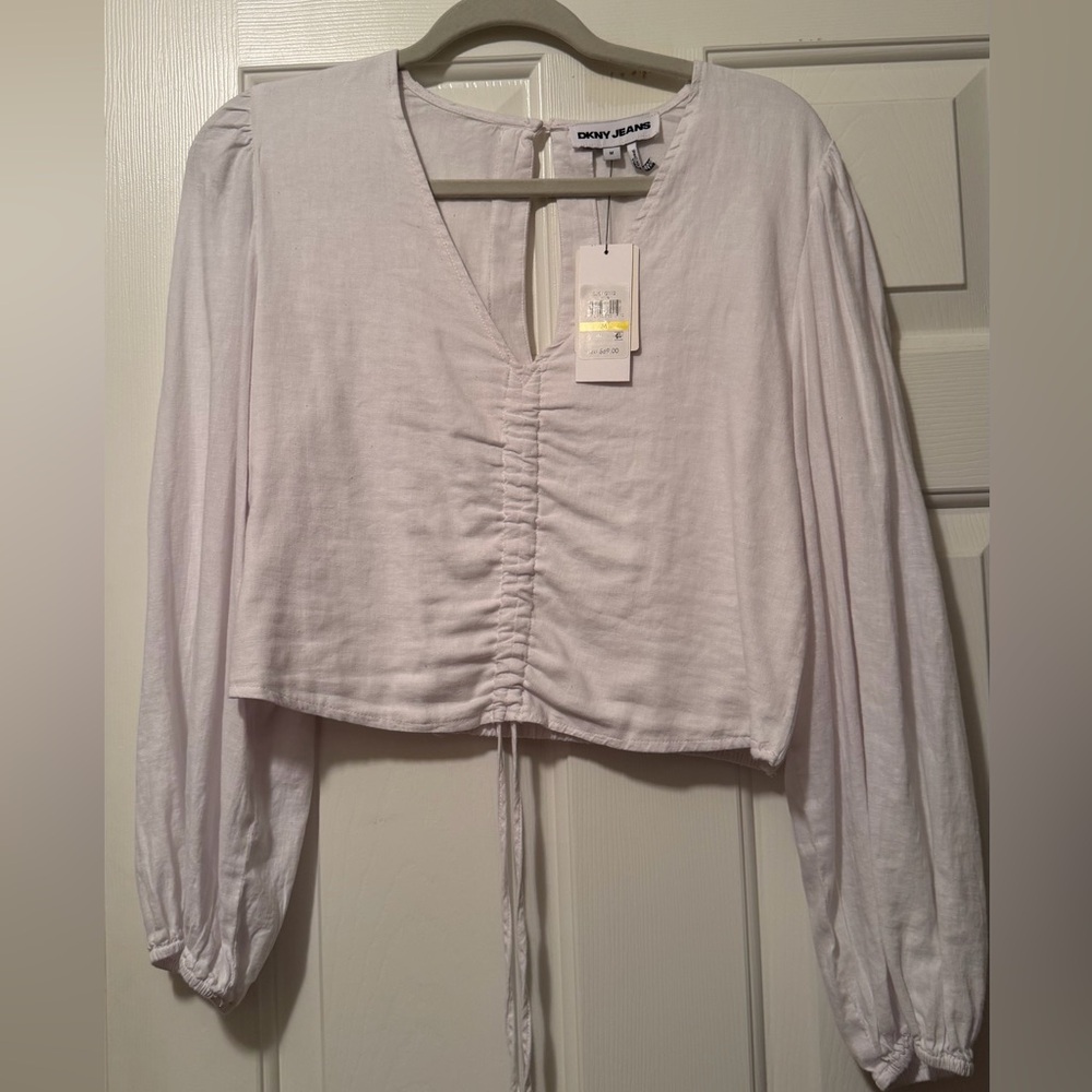 DKNY Women's White Ruched Blouse
